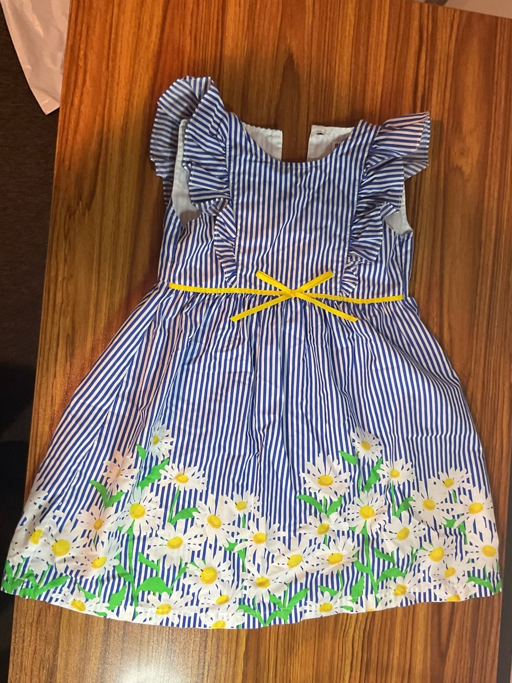 Blueberi Boulevard Blue & White Striped Floral Sundress with Yellow Bow